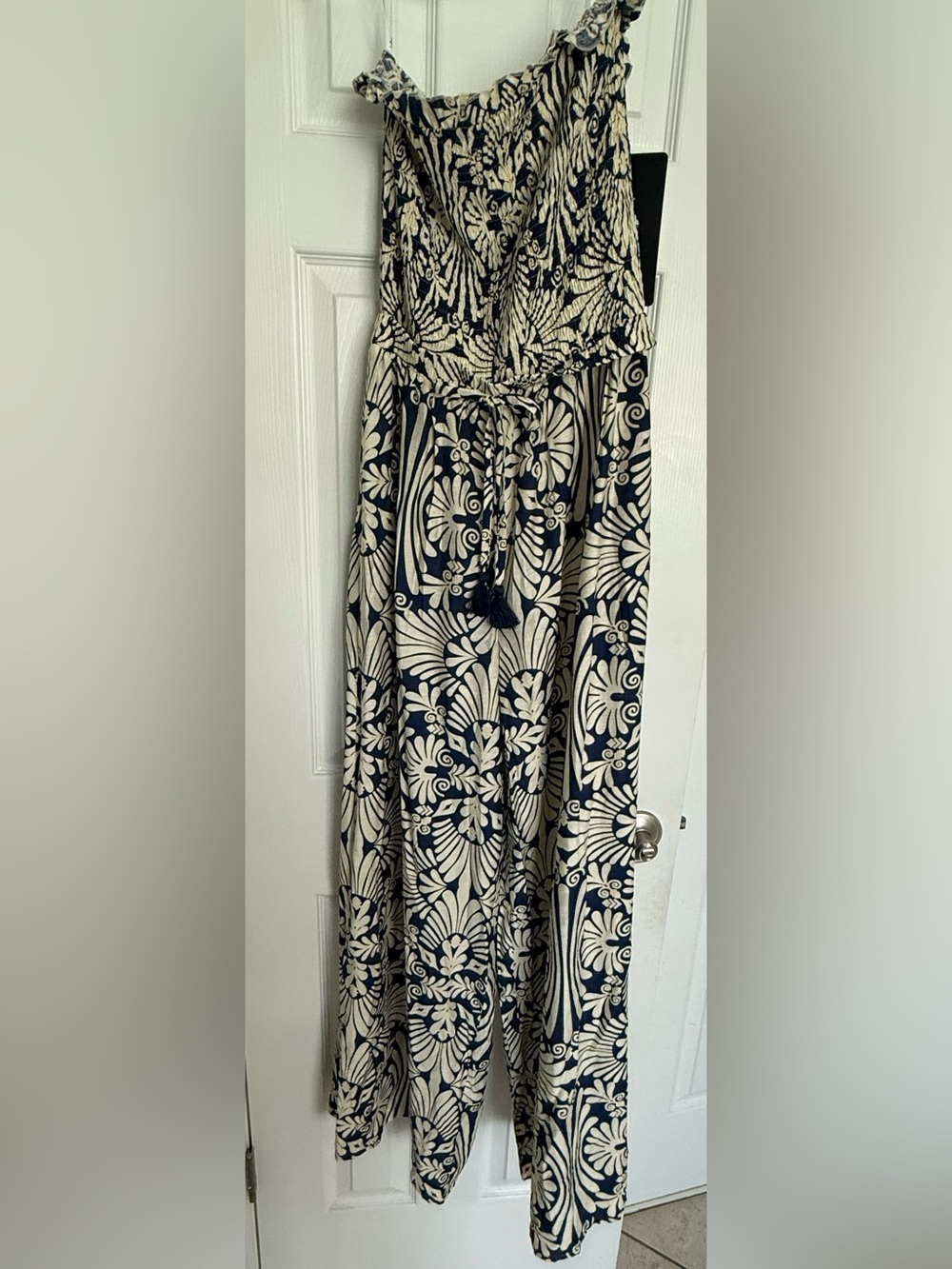 Lulu's Navy and Cream Floral Maxi Dress with Tie Waist